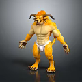 Game Movie Character with Horns Lion Head Muscular Yellow Body and Claws Standing Pose