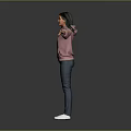Game Movie Character Female In Pink Hoodie Blue Jeans White Shoes Arms Outstretched Gray Background