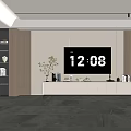 Modern Minimalist TV Background Wall With White Wall Large Screen TV And Decorative Cabinet