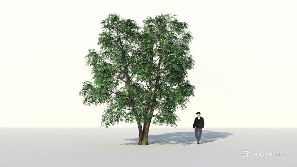 Lush Green Arbor With Brown Trunk Dense Foliage And Walking Man 3d model