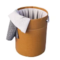 Brown Fabric Storage Basket with Gray Lining and Cloth on the Side