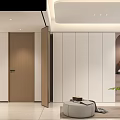 Modern Living and Dining Room Interior With Round Sofa Coffee Table Green Plants And Ceiling Lights