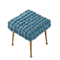 Blue Tufted Velvet Stools With Gold Slender Metal Legs Set of Three