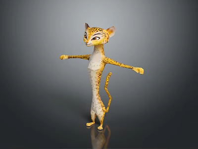 3D Animated Cat Character With Yellow Spotted Fur White Belly Standing Pose Arms Outstretched 3d model