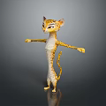 3D Animated Cat Character With Yellow Spotted Fur White Belly Standing Pose Arms Outstretched