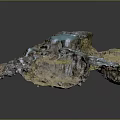 Detailed Terrain Model Featuring Mountainous Landscape Flowing River And Green Vegetation