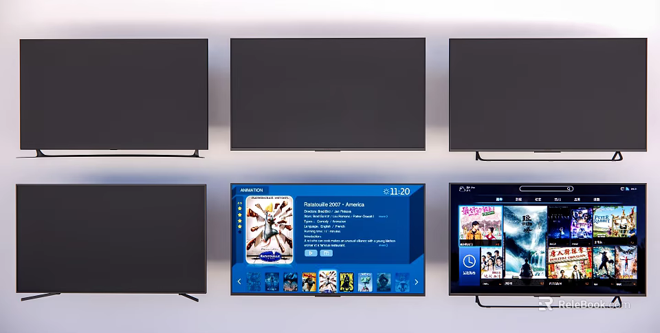 Smart Televisions Showing Multiple Screens With App Interfaces Time And Modern Features 3d model 