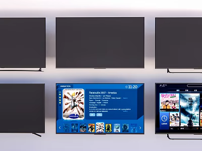 Smart Televisions Showing Multiple Screens With App Interfaces Time And Modern Features 3d model