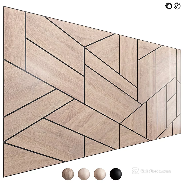 Wooden Geometric Pattern Wall Design With Modern Spliced Panel Decor 3d model