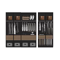 Modern Wardrobe Interior Design With Built-in Lighting Storage Boxes Baskets And Hanging Clothes 3d model