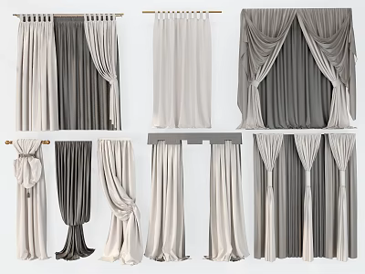 Various Elegant Curtain Styles In Neutral Gray And Beige For Home Decoration 3d model