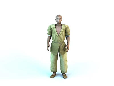 Bald Character In Green Traditional Outfit Standing On White Background 3d model