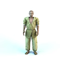 Bald Character In Green Traditional Outfit Standing On White Background