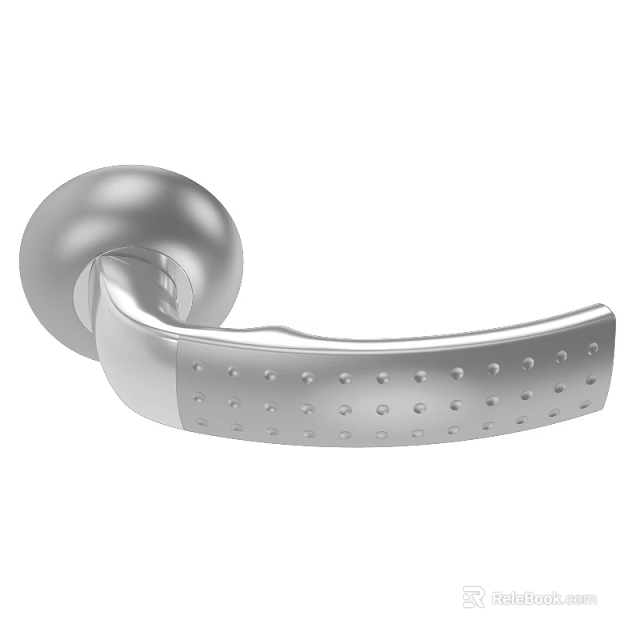 Silver Metal Door Handle With Round Knob And Perforated Design 3d model 