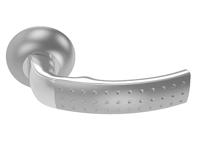 Silver Metal Door Handle With Round Knob And Perforated Design 3d model