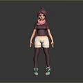 3D Game Movie Character With Pink Hair Scarf Purple Top White Shorts And Green Sneakers