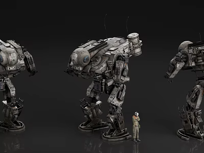 Game and Movie Character Large Sci Fi Armored Mech Robots With Human Operator 3d model