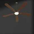 Modern Ceiling Light With Wooden Blades And White Light In Dark Room Interior