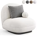 Plush Cream Rounded Single Seater Sofa Featuring Houndstooth Pillow And White Knitted Ball Cushion