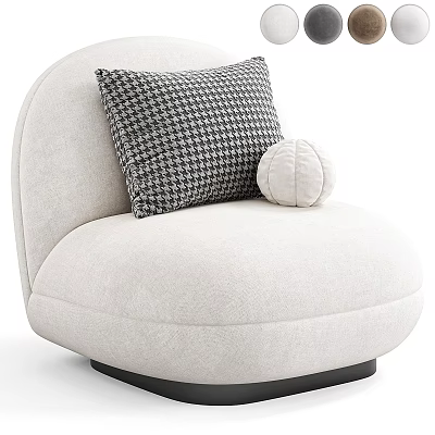 Plush Cream Rounded Single Seater Sofa Featuring Houndstooth Pillow And White Knitted Ball Cushion 3d model