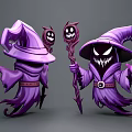 Purple Game Anime Character With Wizard Hat Robe Sharp Teeth And Smiling Staff Claws 3d model