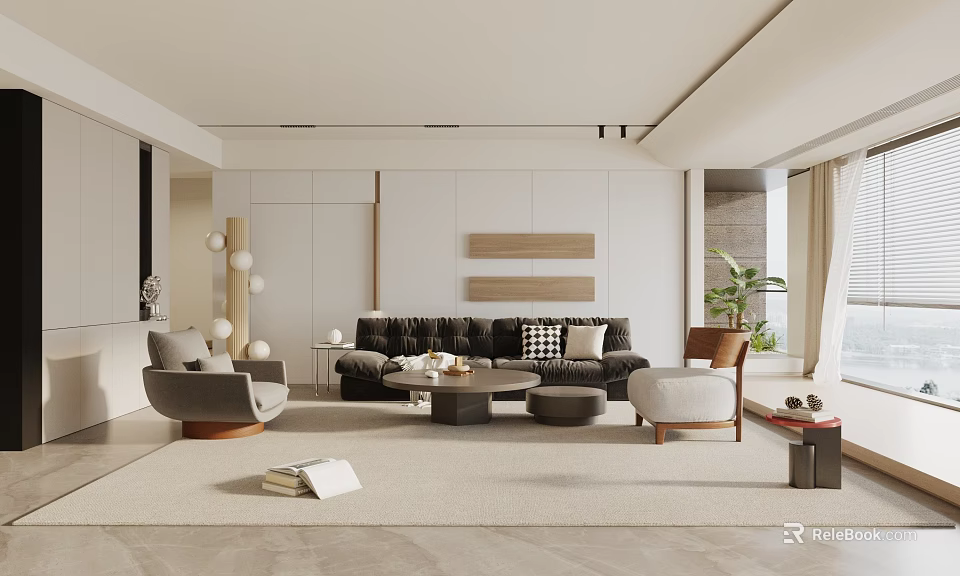 Modern Living Dining Room Interior Design With Sofa Coffee Table And Neutral Tones 3d model 