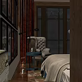 Cream Tufted Single Sofa With Blue Side Table Floor Lamp And Area Rug