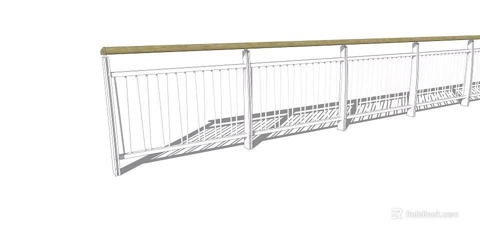 Modern White Metal Railing With Wooden Handrail For Balcony Structure Design 3d model 