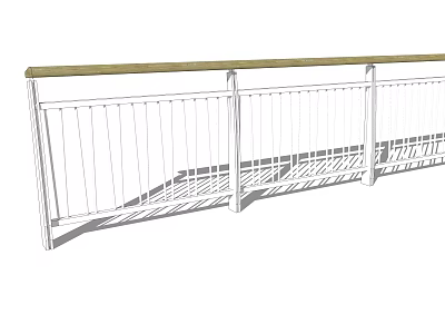 Modern White Metal Railing With Wooden Handrail For Balcony Structure Design 3d model