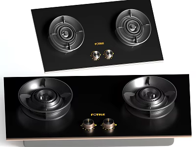 FOTILE Black Gas Stove with Two Burners Glass Cooktop and Control Knobs 3d model