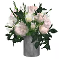 Elegant Gray Vase With Pink And White Flowers And Green Leaves