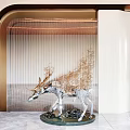 Exquisite Carved Deer Sculpture With Silver Body And Golden Decor On Marble Floor