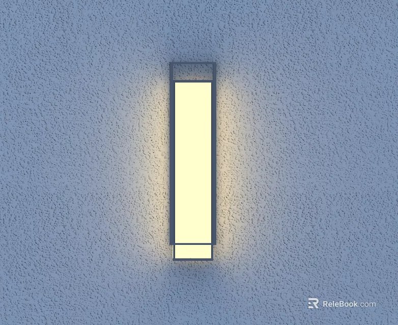 Modern Minimalist Wall Lamp with Long Strip Design and Soft Yellow Light on Gray Wall 3d model 
