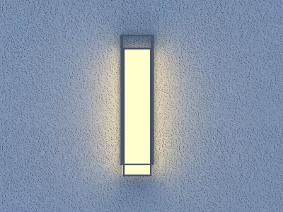 Modern Minimalist Wall Lamp with Long Strip Design and Soft Yellow Light on Gray Wall 3d model