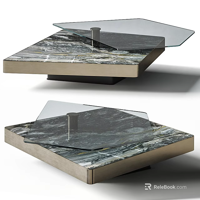 Modern Square Coffee Table With Marble Base And Glass Top Design 3d model