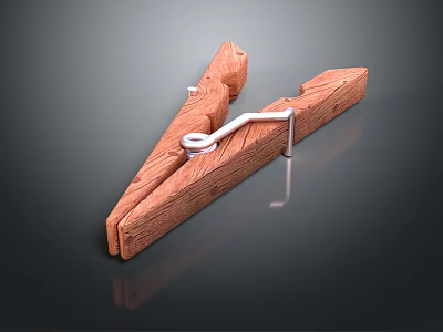 Wooden Household Clothespin With Metal Spring For Drying Clothes And Home Use 3d model