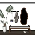 Modern full-length mirror shoe-changing stool clothes rail 3d model