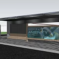 Modern Outdoor Bus Station With Shelter Seats Billboard And People Waiting