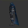 Sci Fi Mechanical Character Design With Blue Silver Armor Large Shoulder Plates And Cape 3d model
