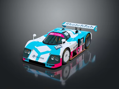 Blue White Pink Racing Car With ChatGPT Livery And Streamlined Sporty Design 3d model