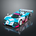 Blue White Pink Racing Car With ChatGPT Livery And Streamlined Sporty Design