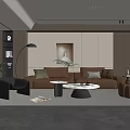 Modern Living Room Interior Design With Beige Sofa Brown Armchairs Coffee Table And Decorative Painting