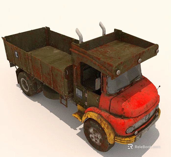 Rusty Red And Green Vintage Dump Truck With Weathered Metal Body 3d model 
