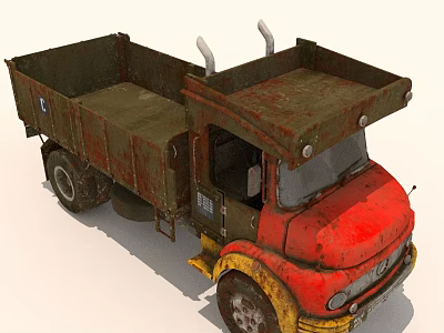 Rusty Red And Green Vintage Dump Truck With Weathered Metal Body 3d model