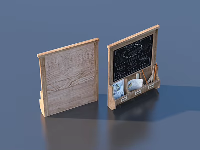 Household Wooden Frame Chalkboard Organizer Open Closed With Shelves Magazines And Mugs 3d model