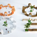 Modern Curved Leisure Chair Design With Wooden Elements And Green Plants