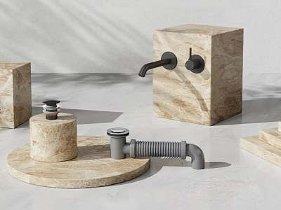 Modern Bathroom Faucet On Marble Base With Drain Hose And Accessories 3d model
