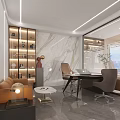 Modern Office Interior Design With Marble Wall Reception Desk Glass Partitions And Lighting