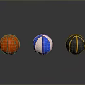 Three Colorful Household Basketballs in Orange Blue White and Black Yellow Hues with Reflections