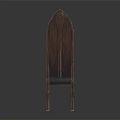 Traditional Wooden Chair Featuring High Pointed Back Armrests Blue Padded Seat And Slender Legs